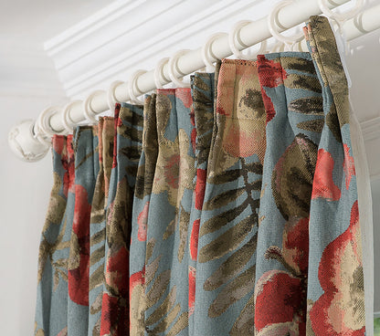Pair of Blue Gorgeous Flowers/Floral Embroidered Curtain Panel,60% Cotton Blend Jacquard Curtains Drape, Bedroom Living Room Custom Curtains