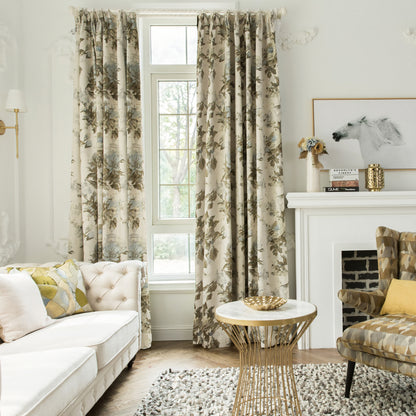 A Pair of Chenille Jacquard Curtain Floral Flowers  Pattern, Cotton Blend Bedroom Living Room Curtains, Custom Size Curtains ,Drapery Panel