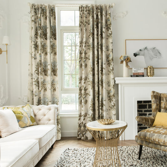 A Pair of Chenille Jacquard Curtain Floral Flowers  Pattern, Cotton Blend Bedroom Living Room Curtains, Custom Size Curtains ,Drapery Panel