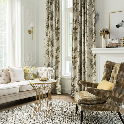 A Pair of Chenille Jacquard Curtain Floral Flowers  Pattern, Cotton Blend Bedroom Living Room Curtains, Custom Size Curtains ,Drapery Panel