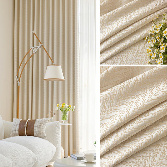 A Pair of Boho Plant Floral Beige/Cream Jacquard Curtains Panel /Window Curtains ,Bedroom Curtains for Living Room, Custom curtains
