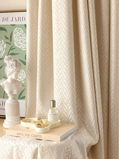 A Pair of Boho Plant Floral Beige/Cream Jacquard Curtains Panel /Window Curtains ,Bedroom Curtains for Living Room, Custom curtains