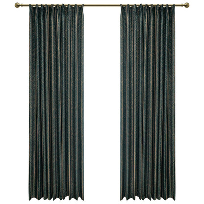 Pair of Emerald/ Dark Green Luxury Gold-line Jacquard Curtains Panels/Stripes, Bedroom/Living room Curtain With Fishbone/Herringbone Pattern