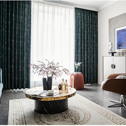 Pair of Luxury Emerald Green Curtains Drapes Bedroom/Living Room Curtains, Floral Plant Golden Jacquard Pattern, Custom Curtains Windows