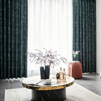 Pair of Luxury Emerald Green Curtains Drapes Bedroom/Living Room Curtains, Floral Plant Golden Jacquard Pattern, Custom Curtains Windows