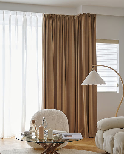 A Pair of Luxury pottery brown Velvet Curtains, Bedroom/ Living of Room Curtain, Back tab/Rod pocket drapery Panels Custom curtains