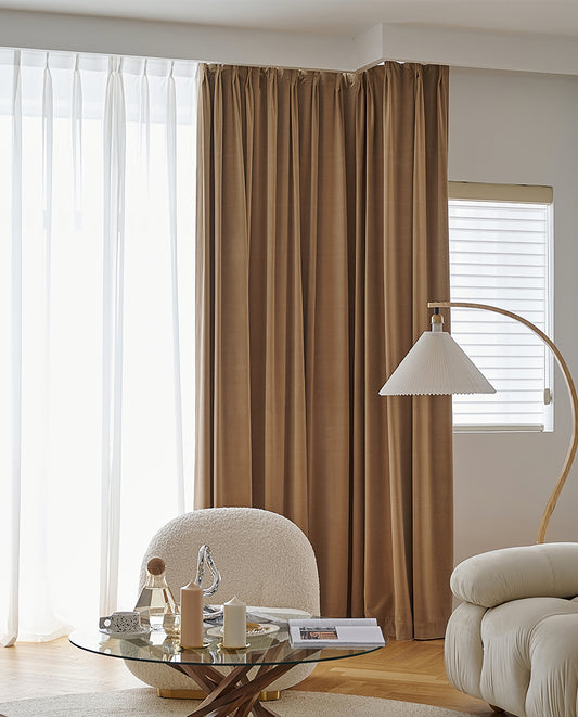 A Pair of Luxury pottery brown Velvet Curtains, Bedroom/ Living of Room Curtain, Back tab/Rod pocket drapery Panels Custom curtains