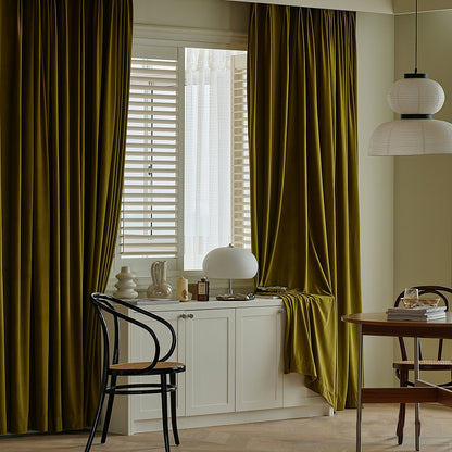 A pair of Heavy/Olive/Moss Green Luxury Velvet Curtains, Window Curtain Panel Drapes, Bedroom/Curtains for living room, Custom Curtain