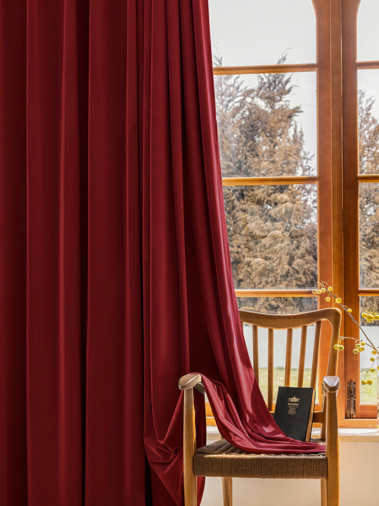 A Pair of Custom Heavy Luxury Ruby Red Velvet Curtains - 102 Inch Long Contemporary Window Panel Drapes for Living Room Home Decor
