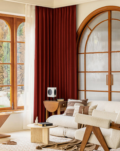 A Pair of Custom Heavy Luxury Ruby Red Velvet Curtains - 102 Inch Long Contemporary Window Panel Drapes for Living Room Home Decor