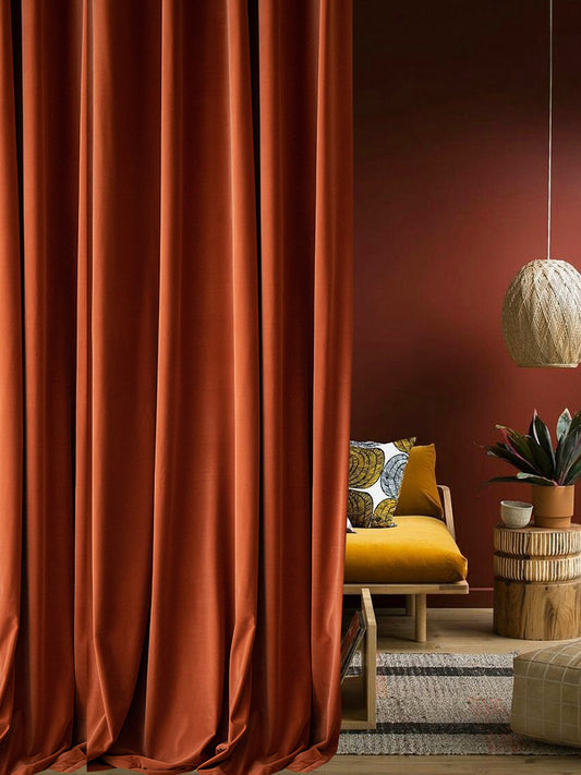 A pair of Warm Orange Luxury Velvet Curtains, Custom Made Rustic-Window Curtain Panel Drapes, Living & Bedroom Curtains-Custom Curtain