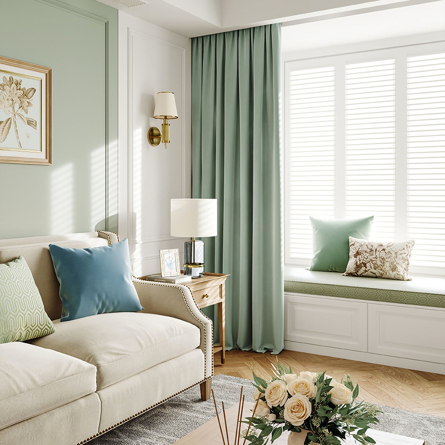 Pair of Mint Green Velvet Curtains, Bedroom Velvet Curtains, Living Room Pepper Mint Green Velvet Curtains, Custom Curtains