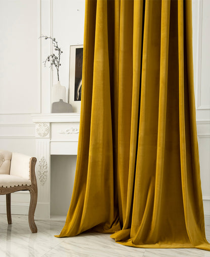 Pair of Yellow velvet curtain, Bedroom/ Living Room Velvet Curtains, Grommet or hook/ring hanging. 25''-50''-75''-100'' width panels.