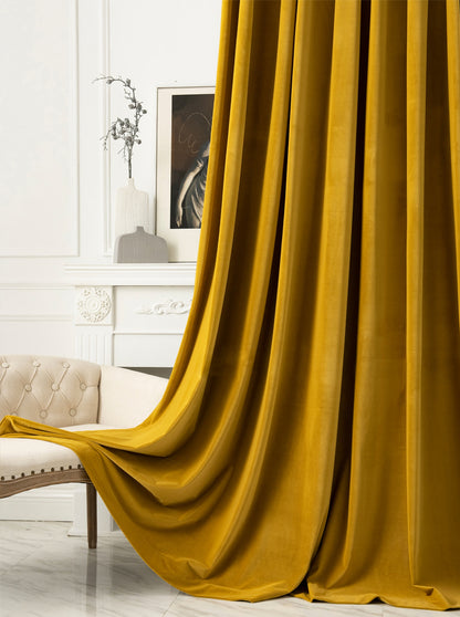 Pair of Yellow velvet curtain, Bedroom/ Living Room Velvet Curtains, Grommet or hook/ring hanging. 25''-50''-75''-100'' width panels.
