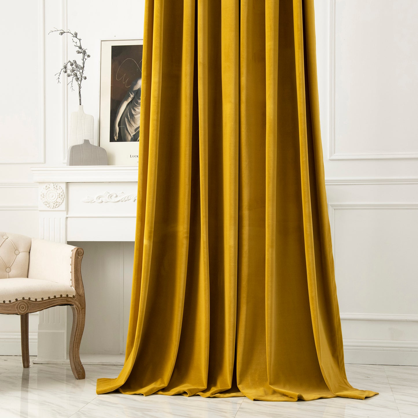Pair of Yellow velvet curtain, Bedroom/ Living Room Velvet Curtains, Grommet or hook/ring hanging. 25''-50''-75''-100'' width panels.