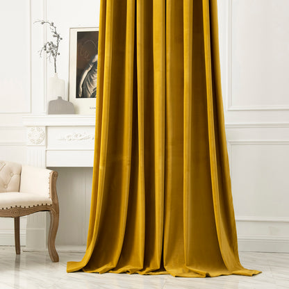 Pair of Yellow velvet curtain, Bedroom/ Living Room Velvet Curtains, Grommet or hook/ring hanging. 25''-50''-75''-100'' width panels.