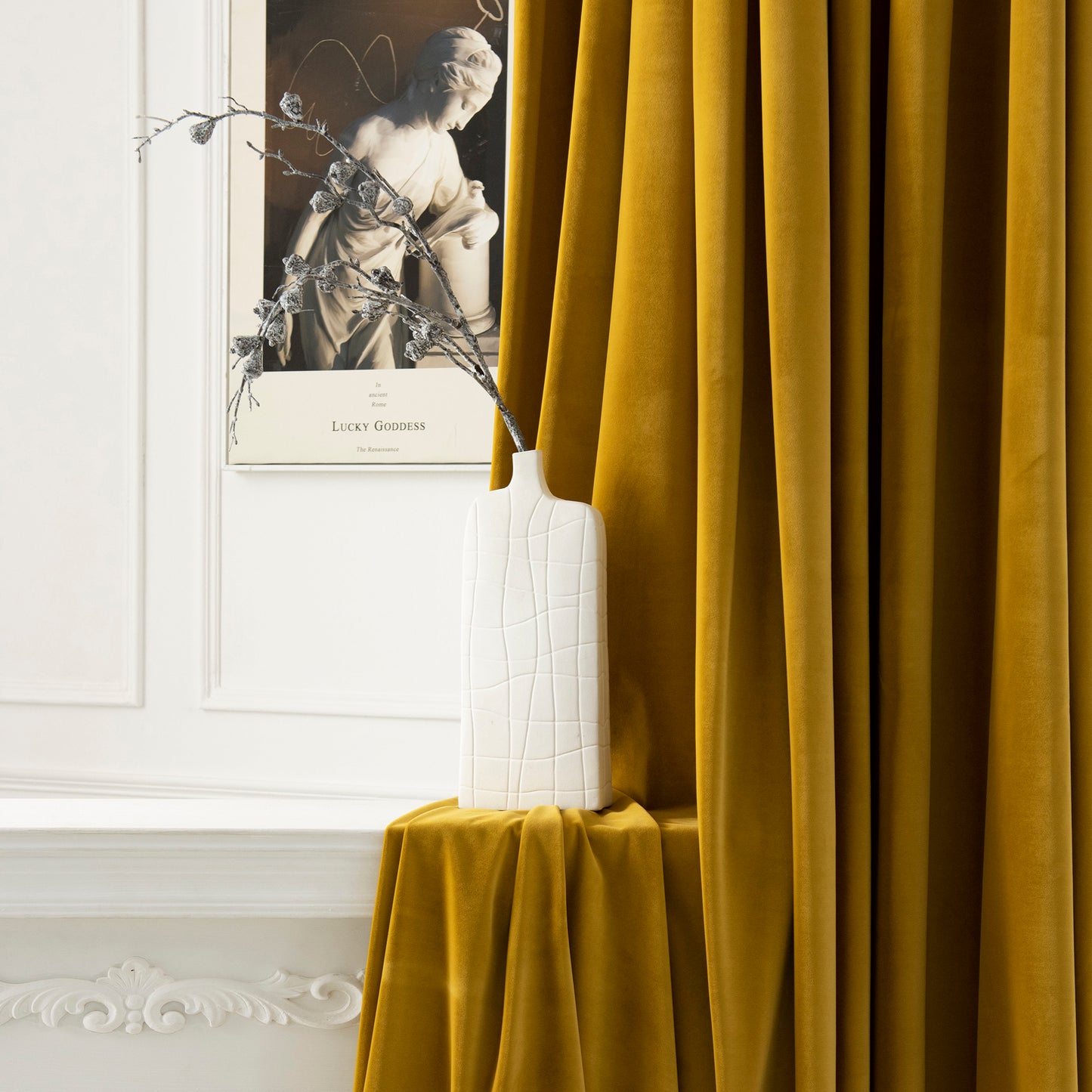Pair of Yellow velvet curtain, Bedroom/ Living Room Velvet Curtains, Grommet or hook/ring hanging. 25''-50''-75''-100'' width panels.