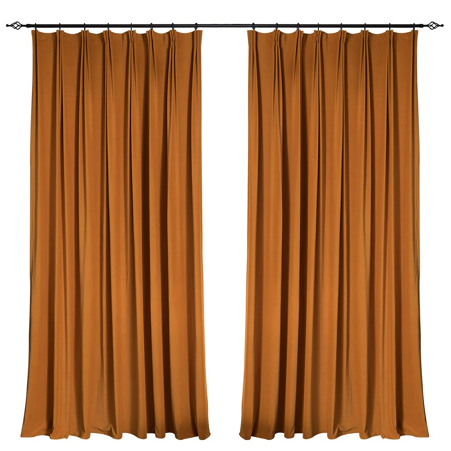A pair of Heavy/Orange Velvet Curtains, Bedroom/ Living Room Velvet Curtains, Grommet or hook/ring hanging, Customizable extra long curtains