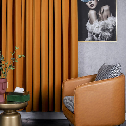 A pair of Heavy/Orange Velvet Curtains, Bedroom/ Living Room Velvet Curtains, Grommet or hook/ring hanging, Customizable extra long curtains