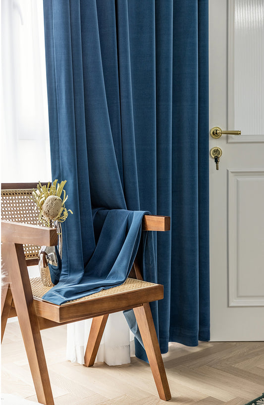 Pair of Luxury Velvet Curtains, Solid Color Curtains, Living & Bedroom Curtains, Custom Curtain, Rhone Blue Velvet Curtains, Velvet Drapes