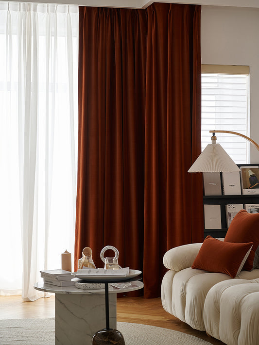 A pair of Velvet Burnt Orange-Caramel Velvet Curtains-Window panels Drape -Curtains for Living Room Custom curtain panels