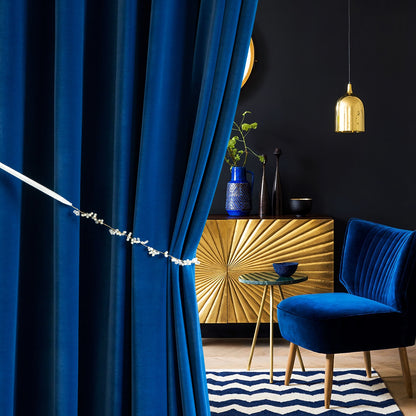 Pair of Cobalt Blue/Royal Blue Velvet Curtain, Bedroom/ Living Room Velvet Curtains, Pencil Pleats/Ring hanging  50“-75''-112'' width panels