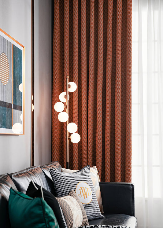 Pair of Bohemian Dark 0range Jacquard Curtain Panel Bedroom/Living Room Curtains Custom Curtains Window Panel Drapes Custom Any Size Curtain
