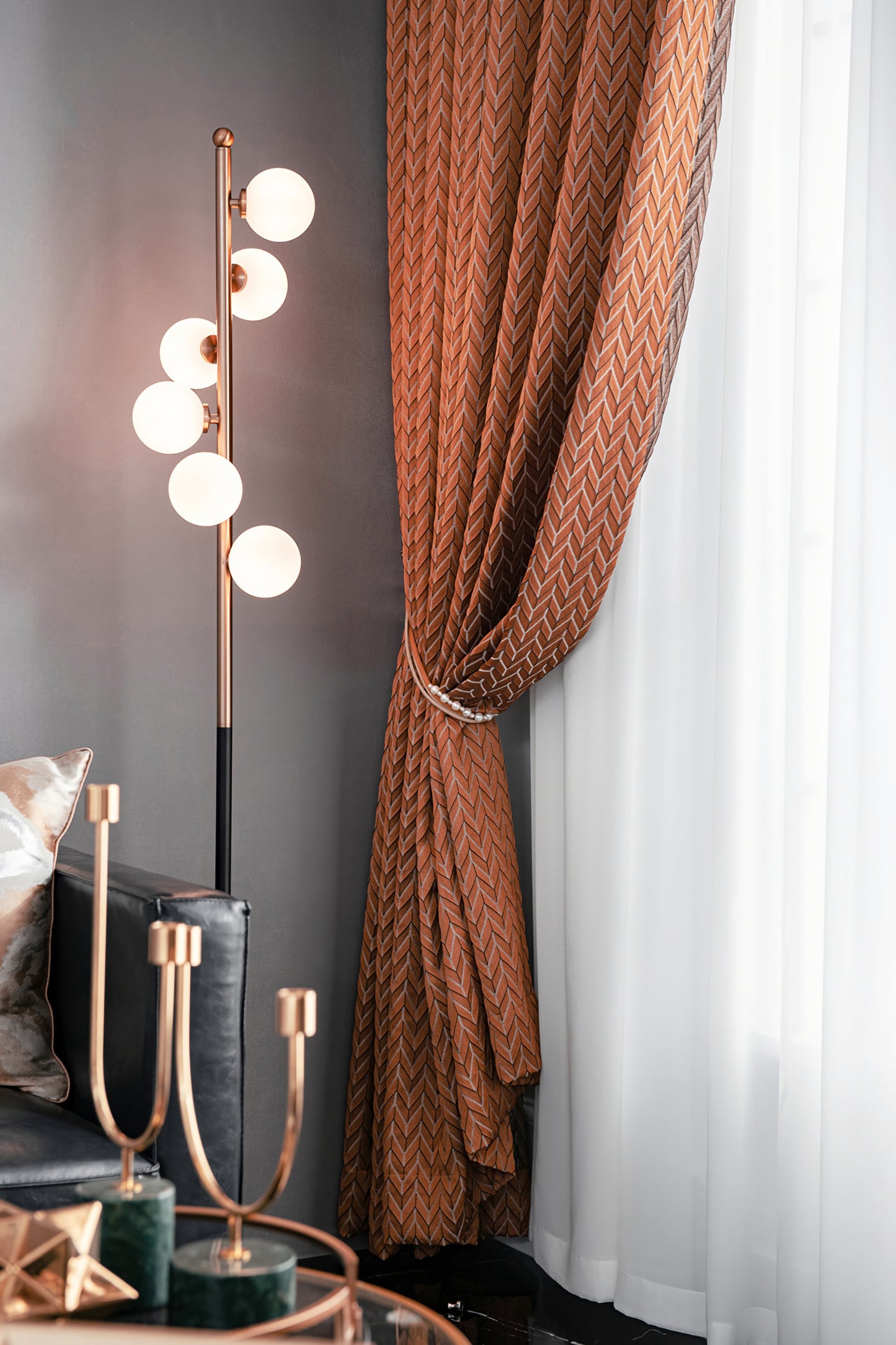 Pair of Bohemian Dark 0range Jacquard Curtain Panel Bedroom/Living Room Curtains Custom Curtains Window Panel Drapes Custom Any Size Curtain