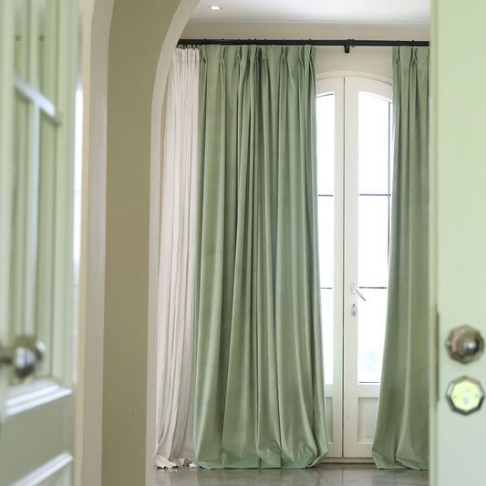 A Pair of Mint Green Velvet Curtains, drapery panels, Bedroom/curtains for living room Silk Velvet Curtains, Custom Curtains panels