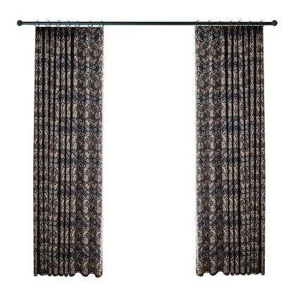 Pair of Navy blue Plant Flower Print Pattern Victorian Curtain Panels, Rustic/Country style Bedroom/Curtains for living room, Custom Curtain