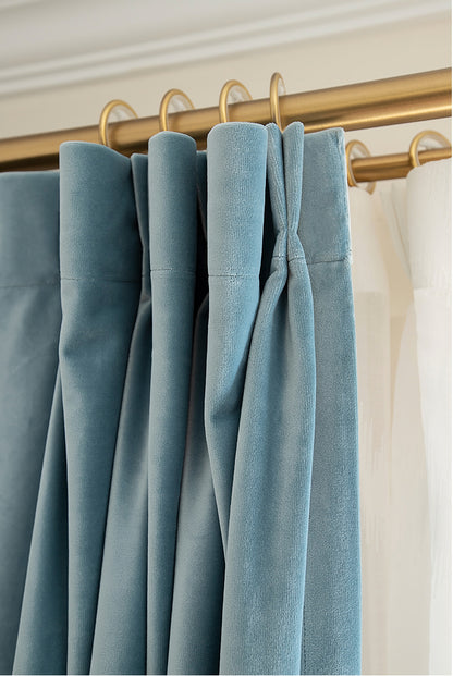 Pair of Powder /Sky Blue Velvet Curtains Fabric,  Custom drapes, Custom curtains, window curtain panels, Heavy Weight, Any Size Curtain