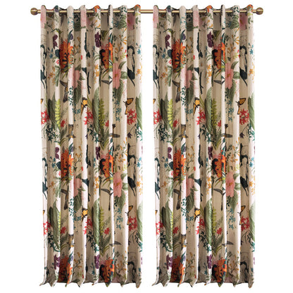 Pair of Bird Print Velvet Curtains Draperies, Pastoral style, birds /Floral Pattern, Living & Bedroom Curtain, Custom size curtains
