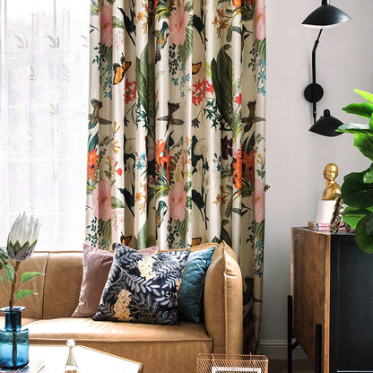 Pair of Bird Print Velvet Curtains Draperies, Pastoral style, birds /Floral Pattern, Living & Bedroom Curtain, Custom size curtains