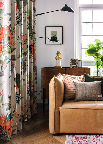 Pair of Bird Print Velvet Curtains Draperies, Pastoral style, birds /Floral Pattern, Living & Bedroom Curtain, Custom size curtains
