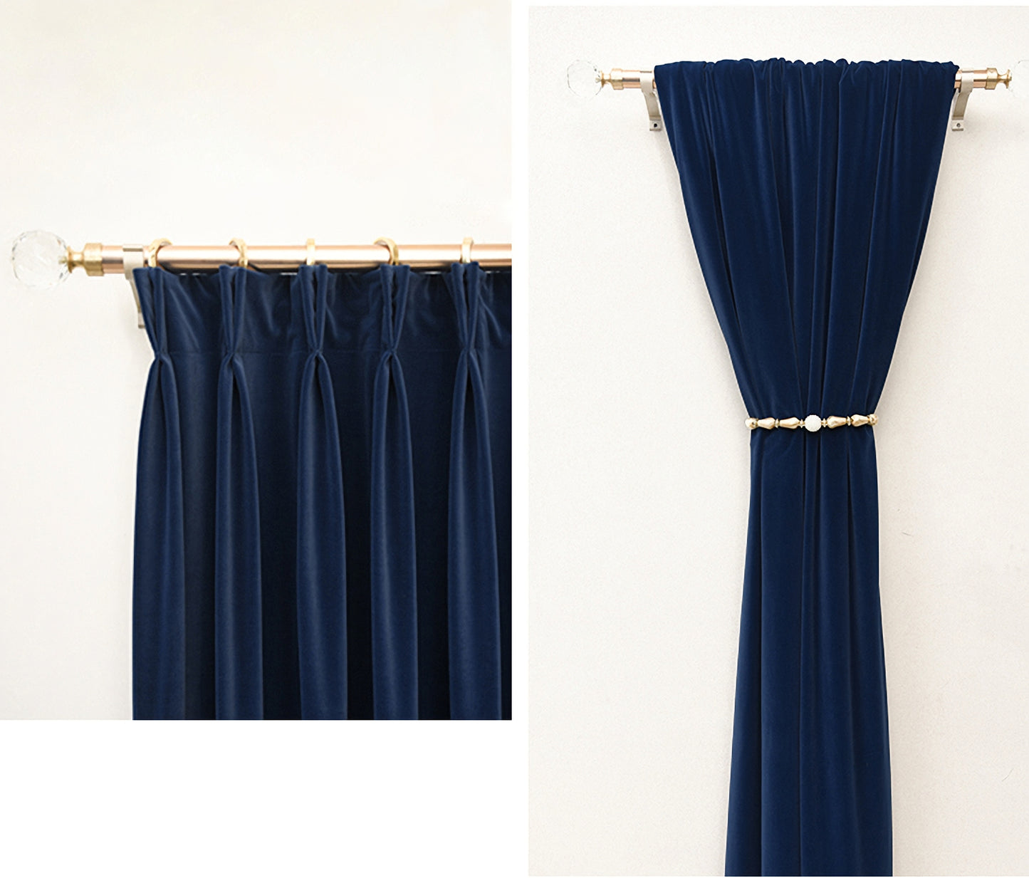 Set of 2 Dark/Navy Blue Velvet Curtain, Bedroom/ Living Room , Grommet or hook/Ring hanging.  50''-75''-100'' width Custom Drapery Panels