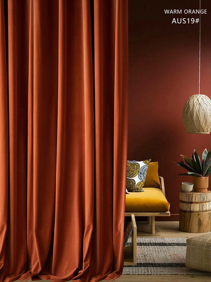 A pair of Velvet Burnt Orange-Caramel Velvet Curtains-Window panels Drape -Curtains for Living Room Custom curtain panels