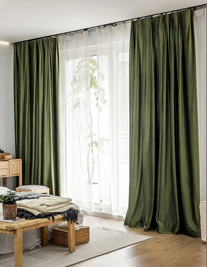 Pair of  Grass green Curtain Panels/Drapes /Window, Velvet Look Drapes for living room, Rod Pocket or Grommet/Eyelet heading, Custom Curtain
