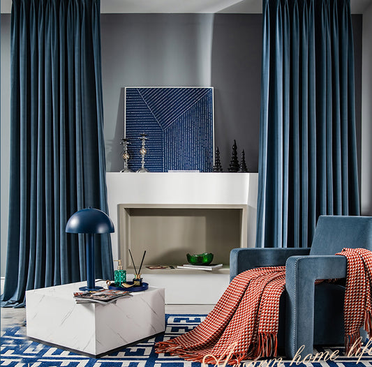 A Pair of Custom Peacock Blue Velvet Curtain Panels - Look Drapes with Rod Pocket or Grommet for Living Room Windows, Elegant Home Decor