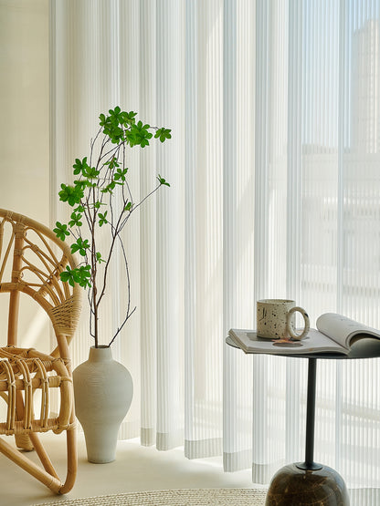 Pair of White Curtain, Striped venetian blind Yarn Sheer Voile Curtain Panel Bedroom/for Living Room Curtain ,Custom Size Sheer Panels