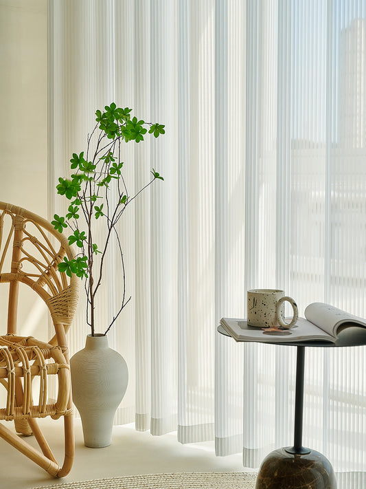 Pair of White Curtain, Striped venetian blind Yarn Sheer Voile Curtain Panel Bedroom/for Living Room Curtain ,Custom Size Sheer Panels