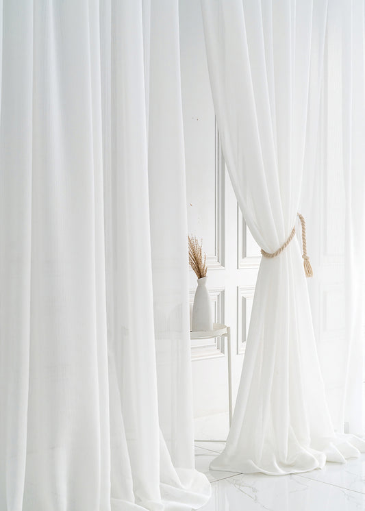 Set of 2 Panels White Soft Sheer curtain Panels, ANY SIZE - Double-layer voile curtain Window Curtains Custom Sheer Curtains Made To Order