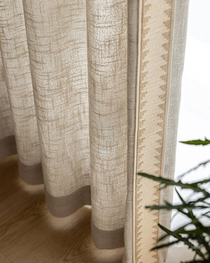 Pair of Oatmeal Decorative curtains drapery panels, Trim custom curtains, Bedroom curtains for living room, Window Curtain Draperies