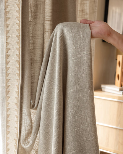 Pair of Oatmeal Decorative curtains drapery panels, Trim custom curtains, Bedroom curtains for living room, Window Curtain Draperies