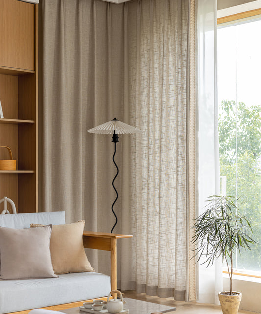 Pair of Oatmeal Decorative curtains drapery panels, Trim custom curtains, Bedroom curtains for living room, Window Curtain Draperies