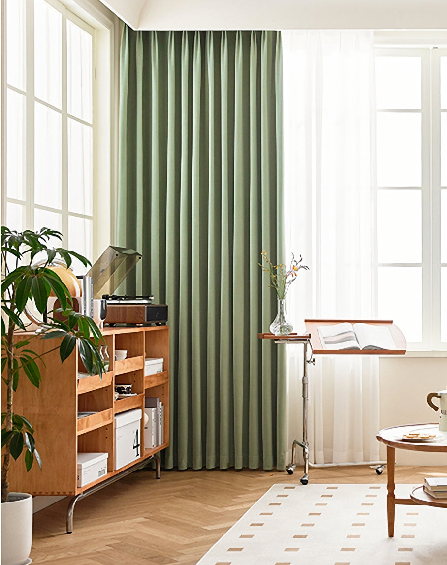 Pair of Tea Green Velvet Curtains, Bedroom Drapes, Living Room Curtains Green Long Velvet Drapery Panels, Custom Curtains