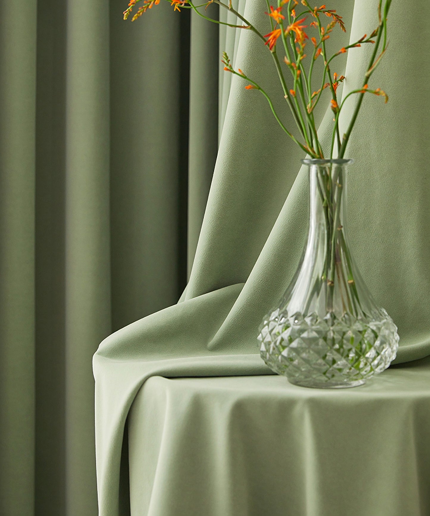 Pair of Tea Green Velvet Curtains, Bedroom Drapes, Living Room Curtains Green Long Velvet Drapery Panels, Custom Curtains