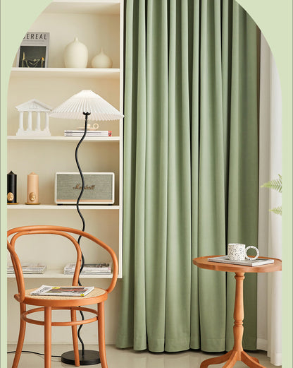 Pair of Tea Green Velvet Curtains, Bedroom Drapes, Living Room Curtains Green Long Velvet Drapery Panels, Custom Curtains