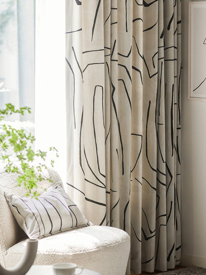 Pair of Irregular Stripe Velvet Curtain Panel Pattern Curtains, Beige Window Curtain, Bedroom curtains for living room, Custom curtains