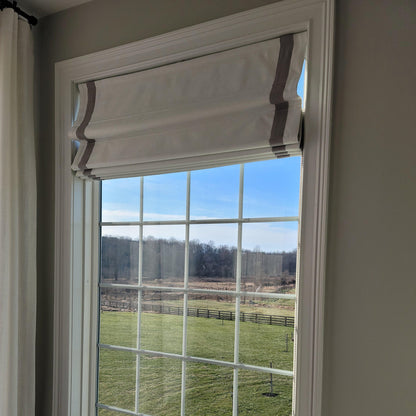Cotton Blend Off White Relaxed roman shade/ blinds, kitchen Roman Shades with Trim, with Chain Mechanism - Custom made roman/Curtains