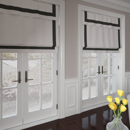 Roman Shades with Trim for Doors Windows/ kitchen, Ivory Flat Roman Shades Valance Striped Borders, Hardware Included Custom Size Shades